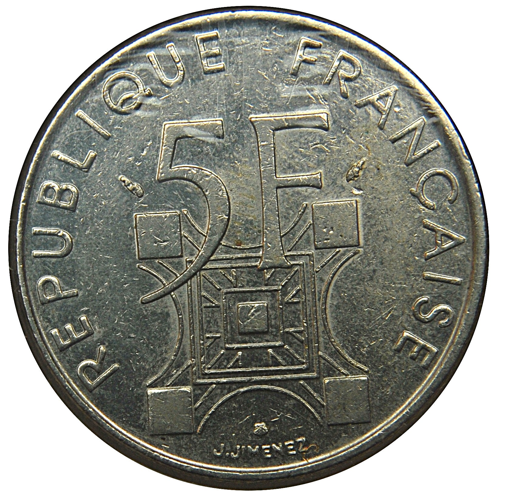 France KM#968 5 Francs 1989 VF or better—Eiffel Tower—Commemorative