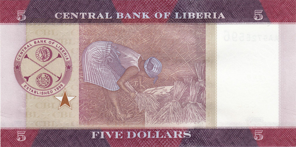 Liberia P-31 5 Dollars 2016-2017 UNC
