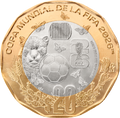 Mexico FIFA World Cup 2026 20 Pesos Bimetallic Coin UNC—Jaguar—Butterflies—Ball