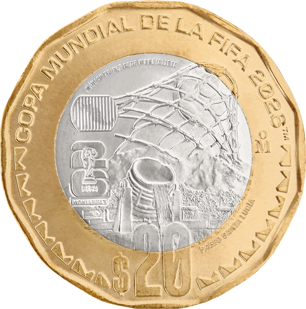 Mexico FIFA World Cup Set of 4 Bimetallic Coins 20 Pesos 2026 UNC—All 3 Cities + Jaguar/Butterflies