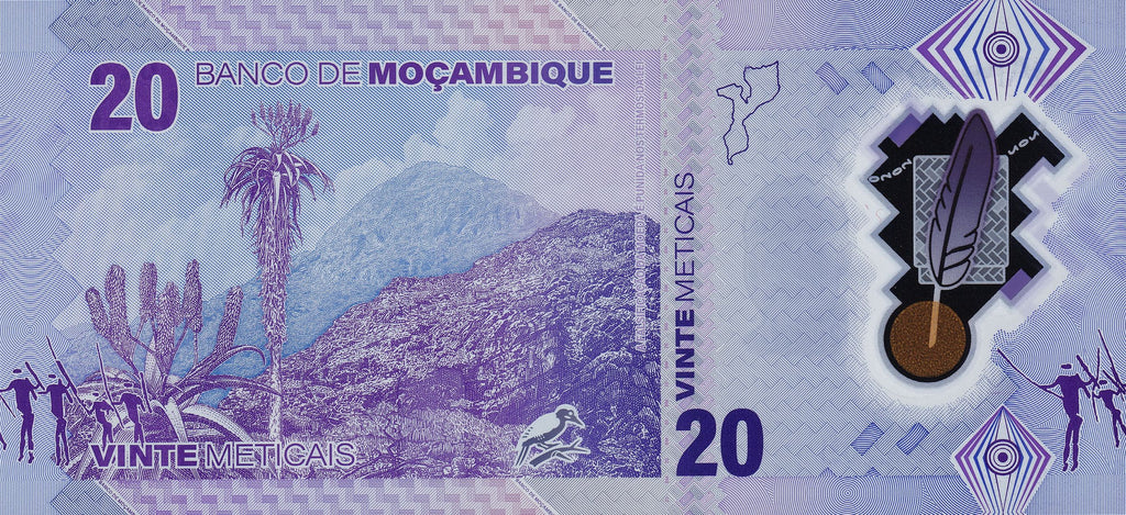Mozambique P155 POLYMER 20 Meticais 2024 UNC—Duck Feather Gold & Nurse-Guerrilla