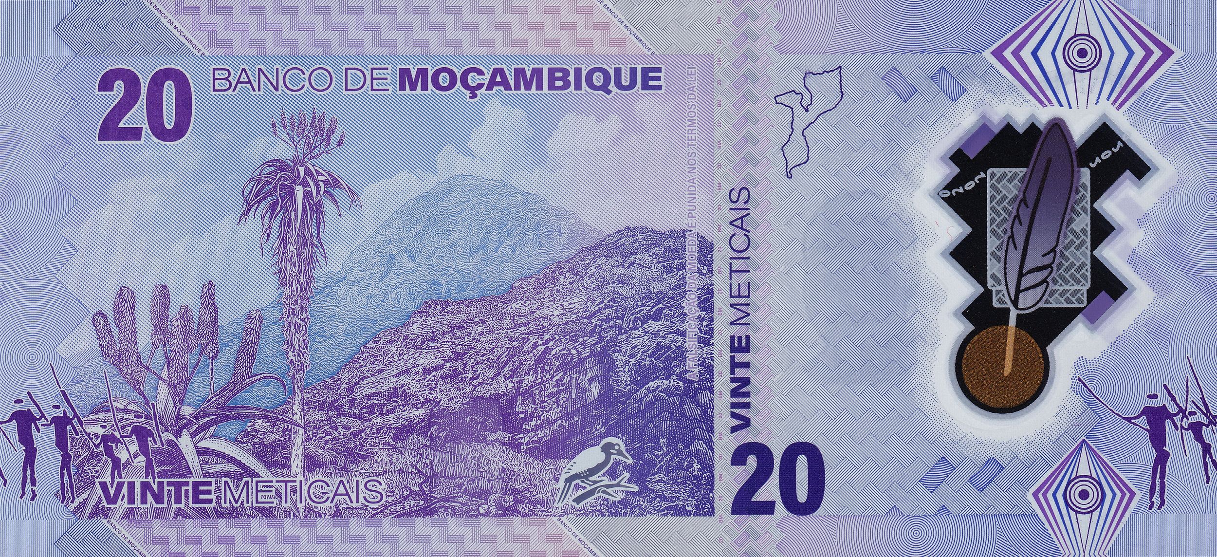 Mozambique P155 POLYMER 20 Meticais 2024 UNC—Duck Feather Gold & Nurse-Guerrilla