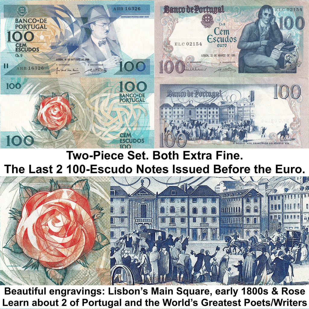 Portugal 2 Pcs Set—Stunning!—Last 2 100 Escudos b4 Euro—P178 P179—XF Extra Fine