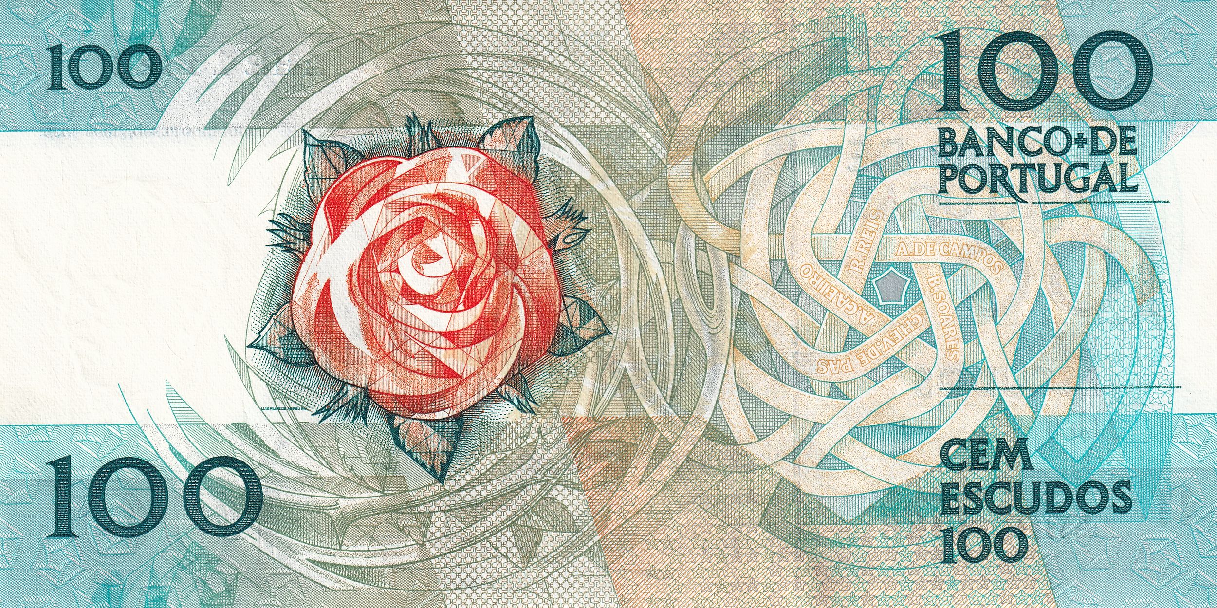 Portugal P179 100 Escudos 1986-88 XF Extra Fine—Red Rose=Pessoa≠Schizophrenia…