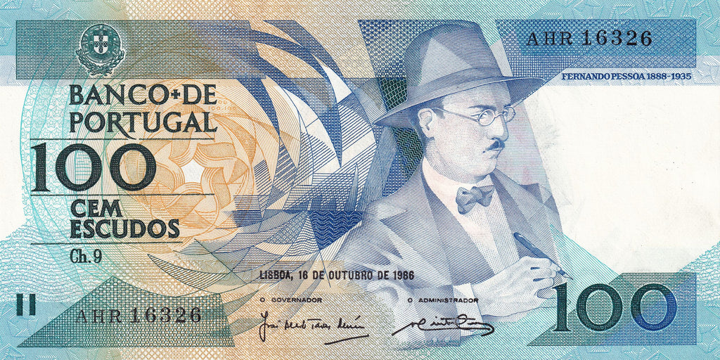 Portugal P179 100 Escudos 1986-88 XF Extra Fine—Red Rose=Pessoa≠Schizophrenia…