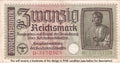 Germany P-R139 20 Reichsmark 1940 F (Fine)—Swastika—Nazi—World War II—Brandenburg G.