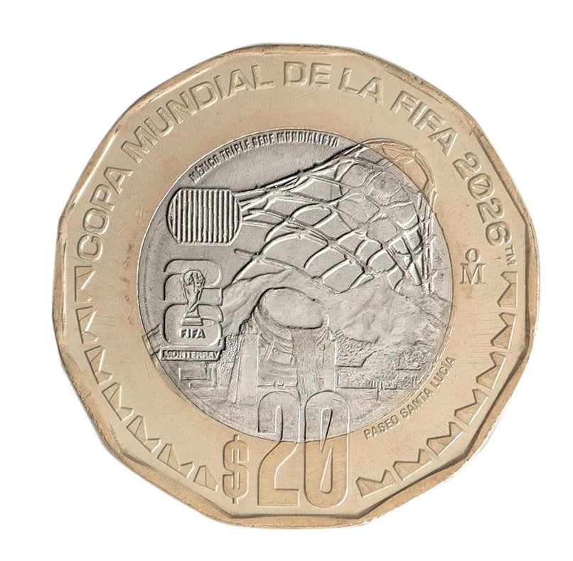 Mexico FIFA World Cup 2026 20 Pesos Coin UNC—GUADALAJARA—Soccer—Football—Mundial