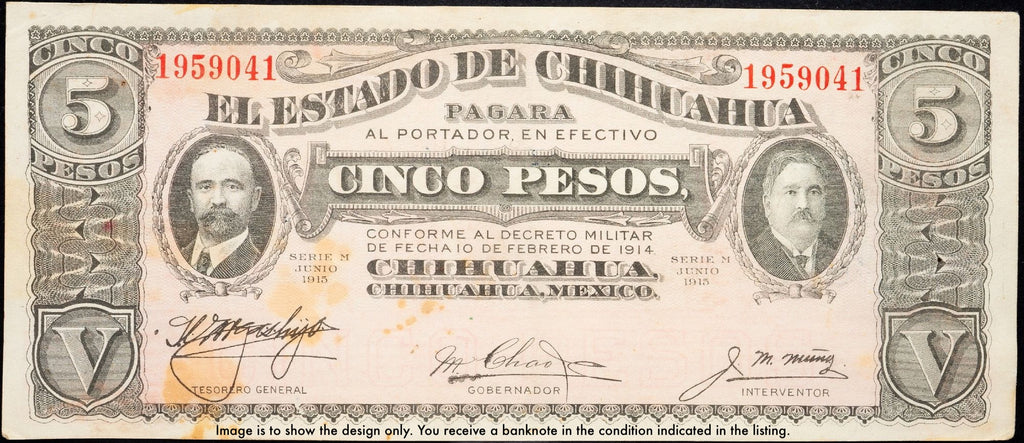 Mexico Chihuahua P-S532 5 Pesos January 1915 Series H