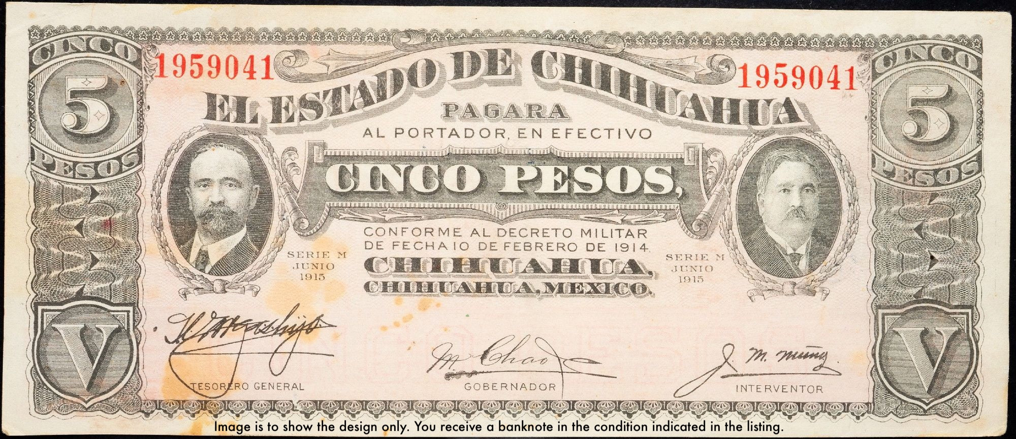 Mexico Chihuahua P-S532 5 Pesos January 1915 Series H