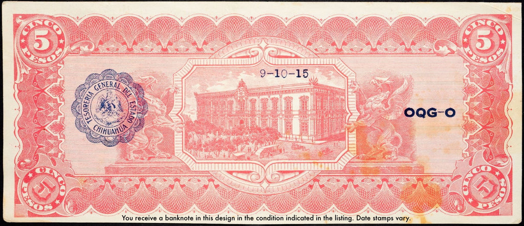 Mexico Chihuahua P-S532 5 Pesos January 1915 Series H