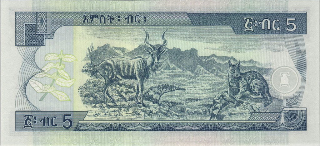 Ethiopia P-47h 5 Birr 2017 UNC—Coffee's Birthplace—Lion of Judah—Kudu Antelope