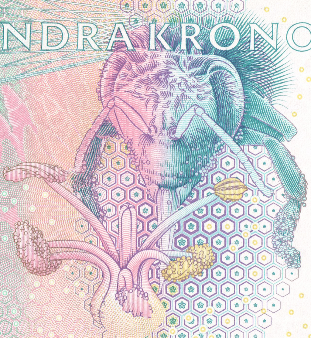 Sweden P-65 100 kronor 2001-2014 VF Very Fine | Bee | Flower | Carl von Linné