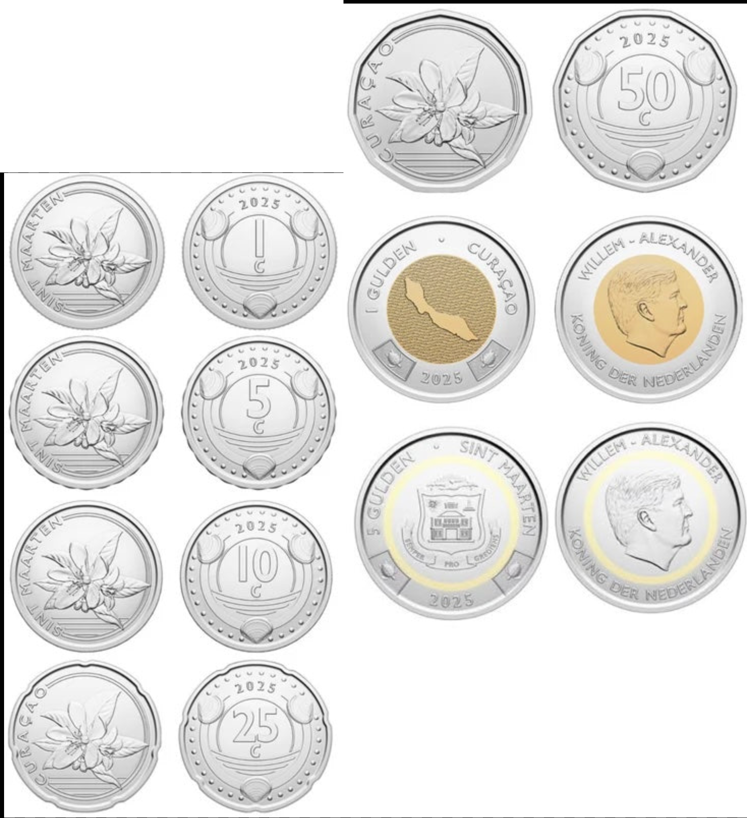 Curacao & Sint Maarten 7 pc MEGASET mix set UNC 1 & 5 gulden, 1 5 10 25 50 cent