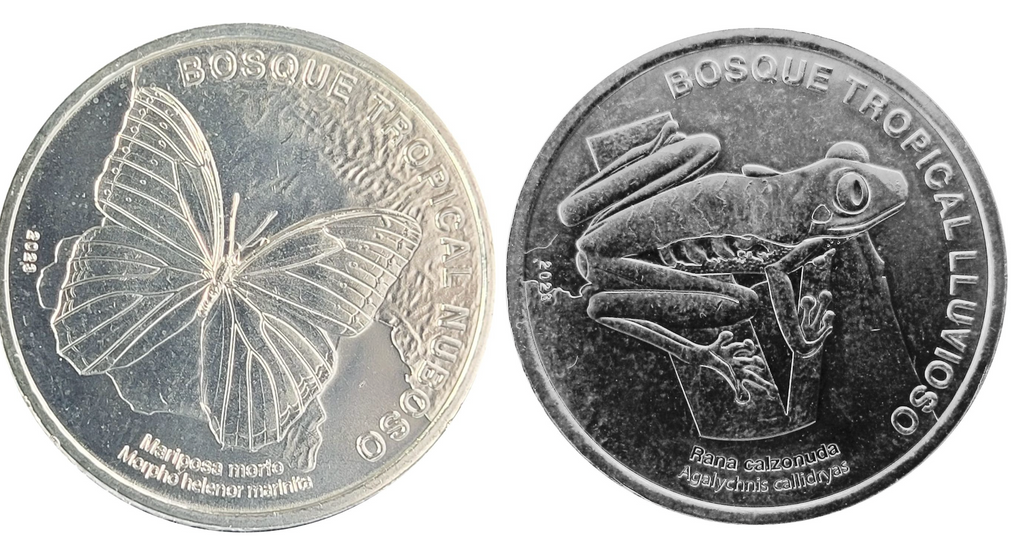 Costa Rica KM#249 & TBD 2 pc set Rain Forest Butterfly and Frog 2024 2025 UNC uncirculated