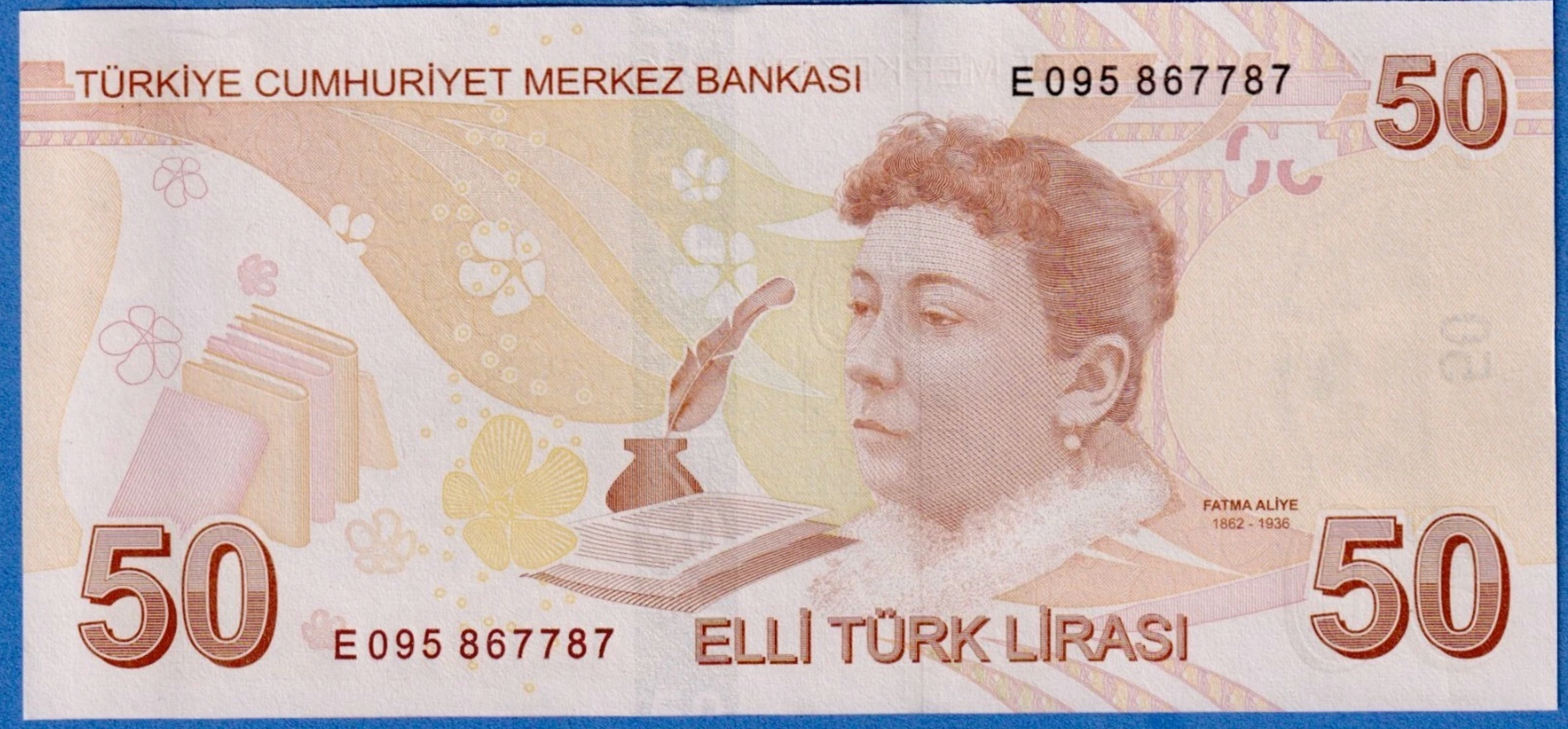 Turkey P225e 50 Lira 2022 U—Series E—Atatürk—Fatma Aliye Topuz