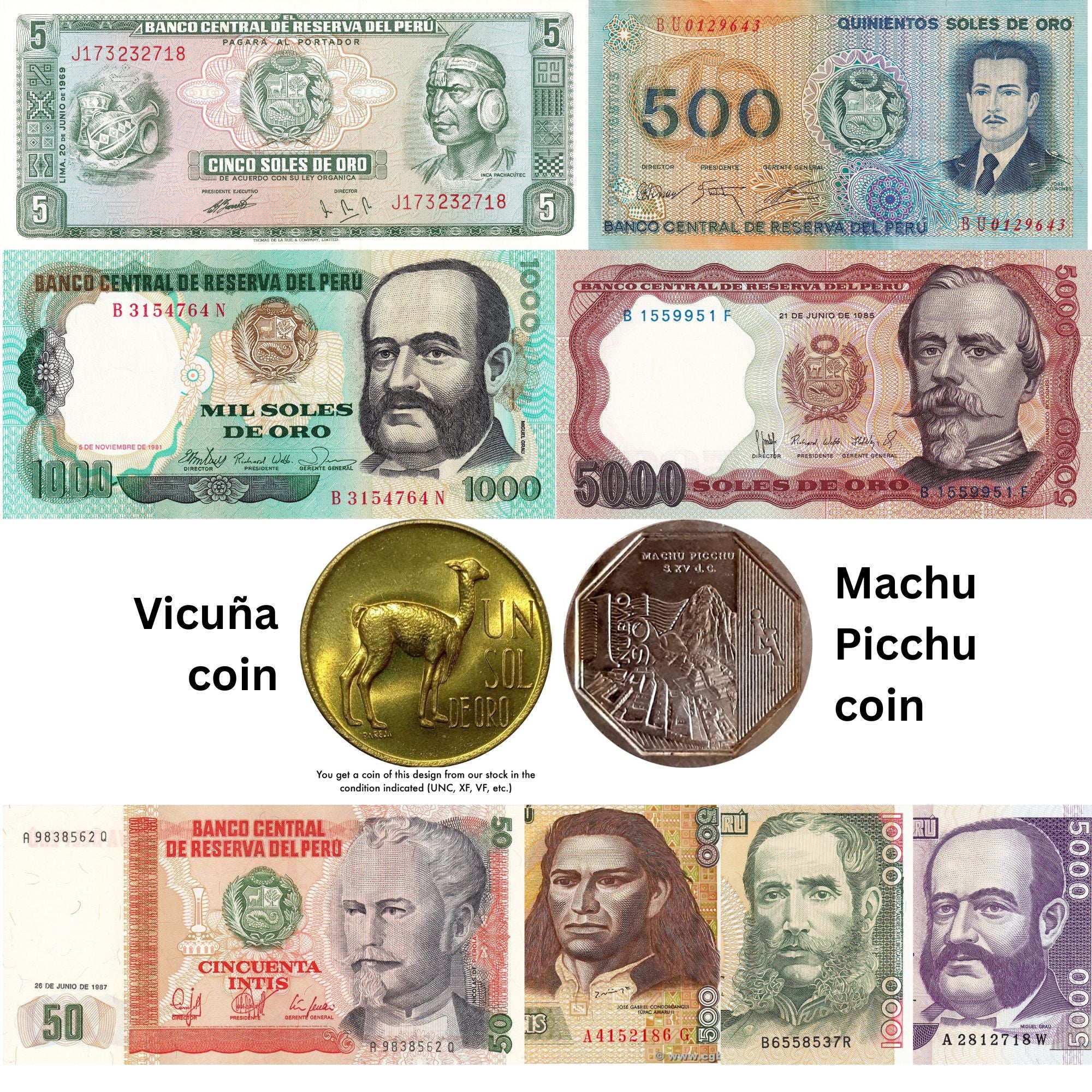 Peru 10 Pcs SUPER SET—8 Banknotes UNC—Coins Vicuña not Llama XF Machu Picchu UNC