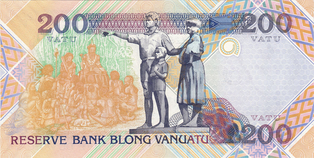 Vanuatu P-8 200 Vatu 1995 UNC｜Melanesian Chief with Spear