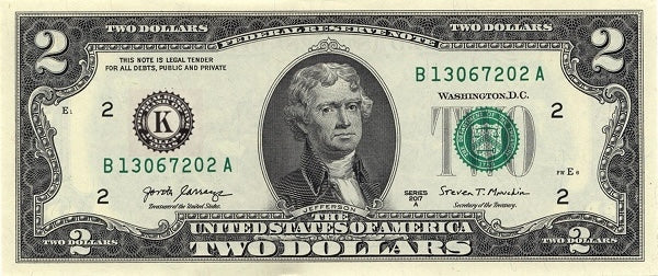 United States P545k 2 Dollars 2017A (K: Dallas, TX) UNC | Thomas Jefferson | U.S. independence