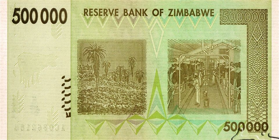 Zimbabwe P-76 500000 Dollars 2008 VF—Hyperinflation—Balancing Rocks—Green