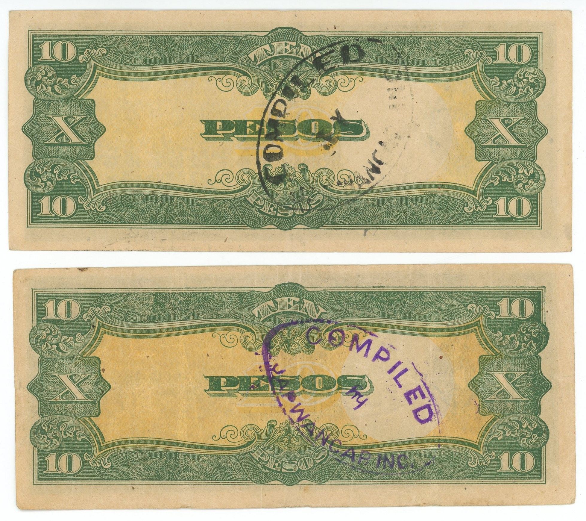 Philippines Japanese Occupation P111a 10 Pesos 1943—VF+—Cancelled—Rizal Monument