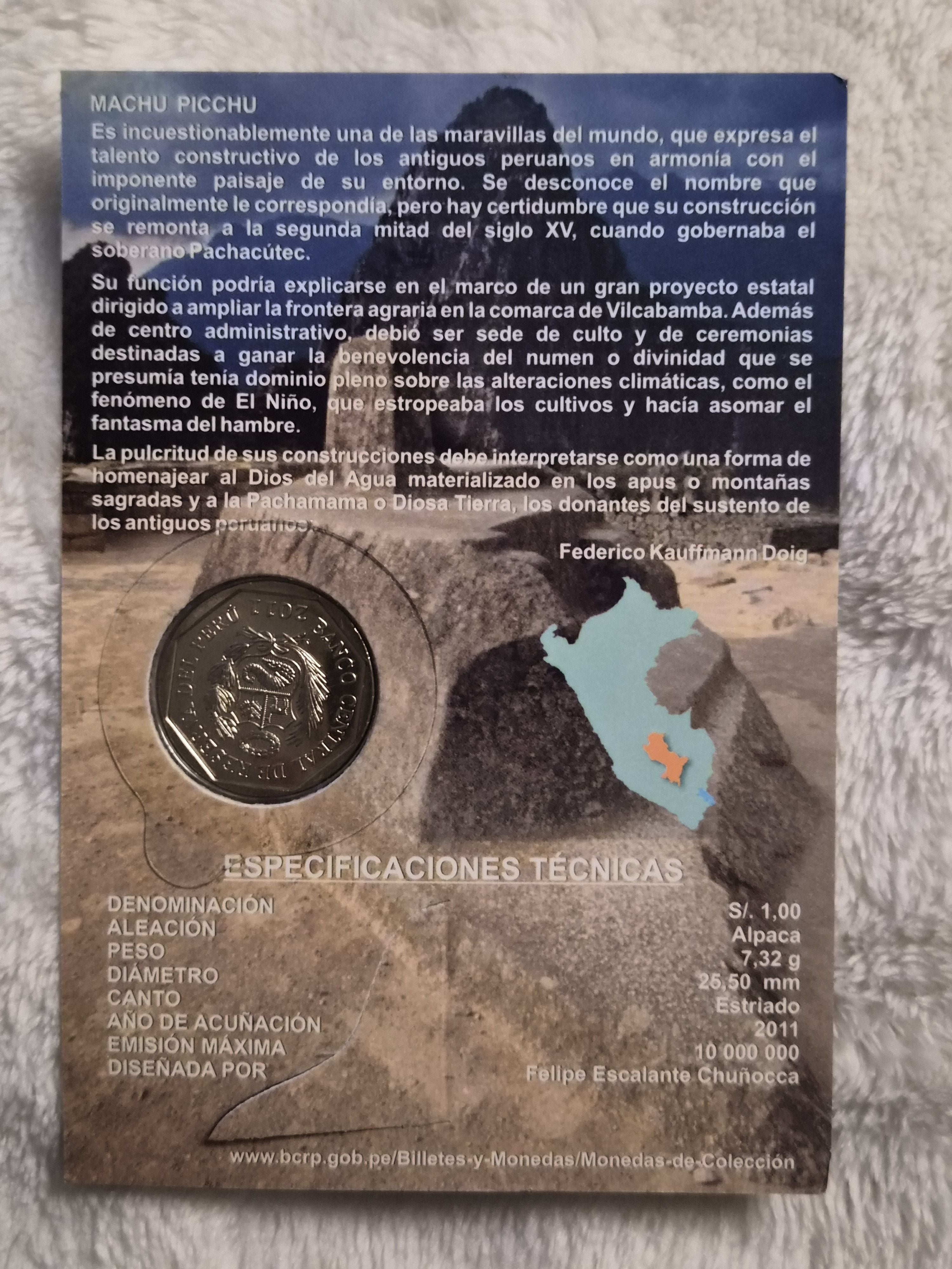Peru KM#360 1 Nuevo Sol 2011 UNC—Machu Picchu—Commemorative