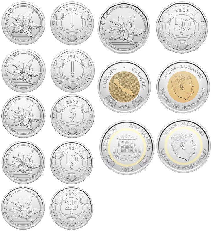Curacao & Sint Maarten 8 pc MEGASET mix set UNC 1 & 5 gulden, 1 1 5 10 25 50 cent