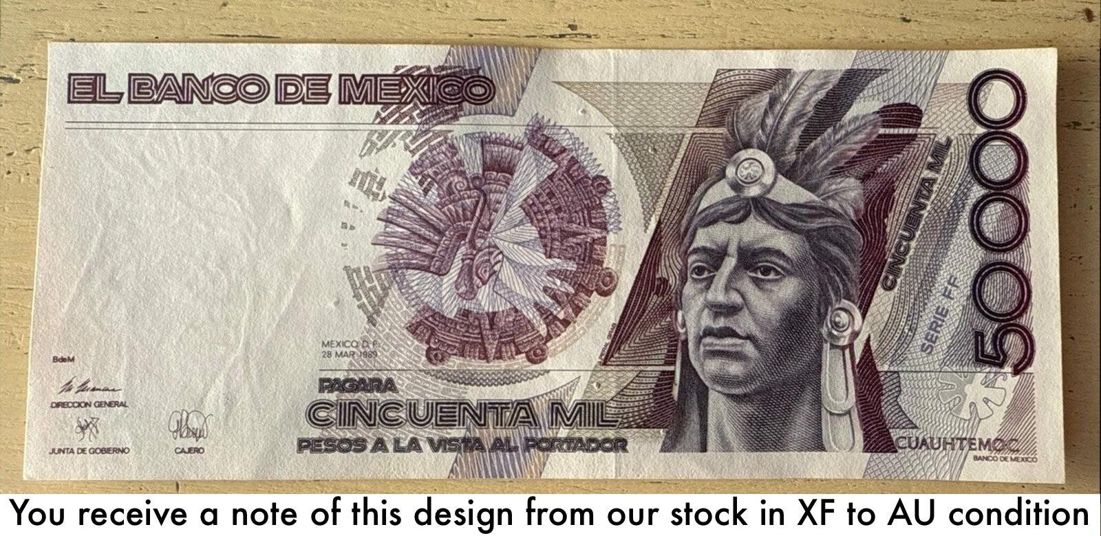 Mexico P-93 50000 Pesos 1986-90 XF/AU—Cuauhtémoc—The Fusion of 2 Cultures