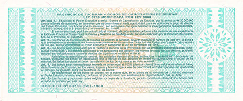 Argentina P-S2711 Tucumán Province Emergency 1 austral 1988 UNC Bonos de Cancelación de Deudas