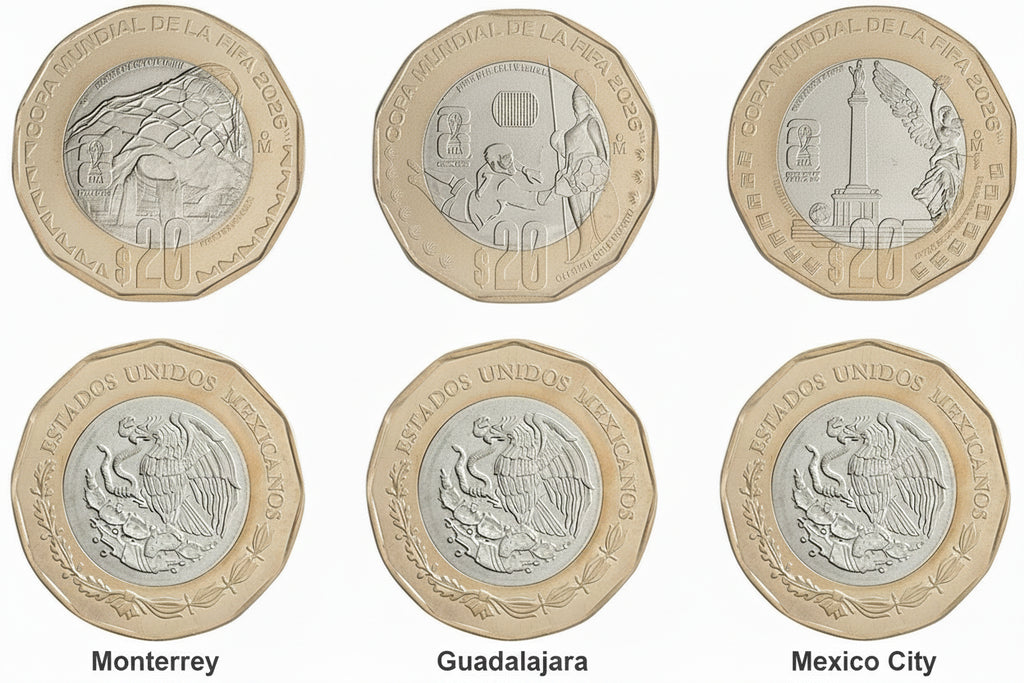 Mexico World Cup Set 3 x 20 Pesos 2026 UNC—All 3 Cities—Mexico City—Guadalajara—Monterrey
