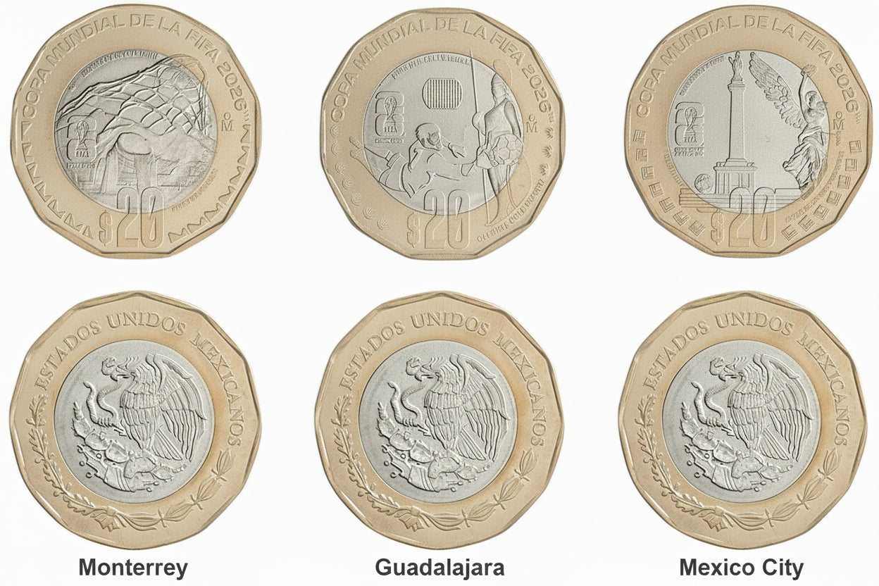 Mexico World Cup Set 3 x 20 Pesos 2026 UNC—All 3 Cities—Mexico City—Guadalajara—Monterrey