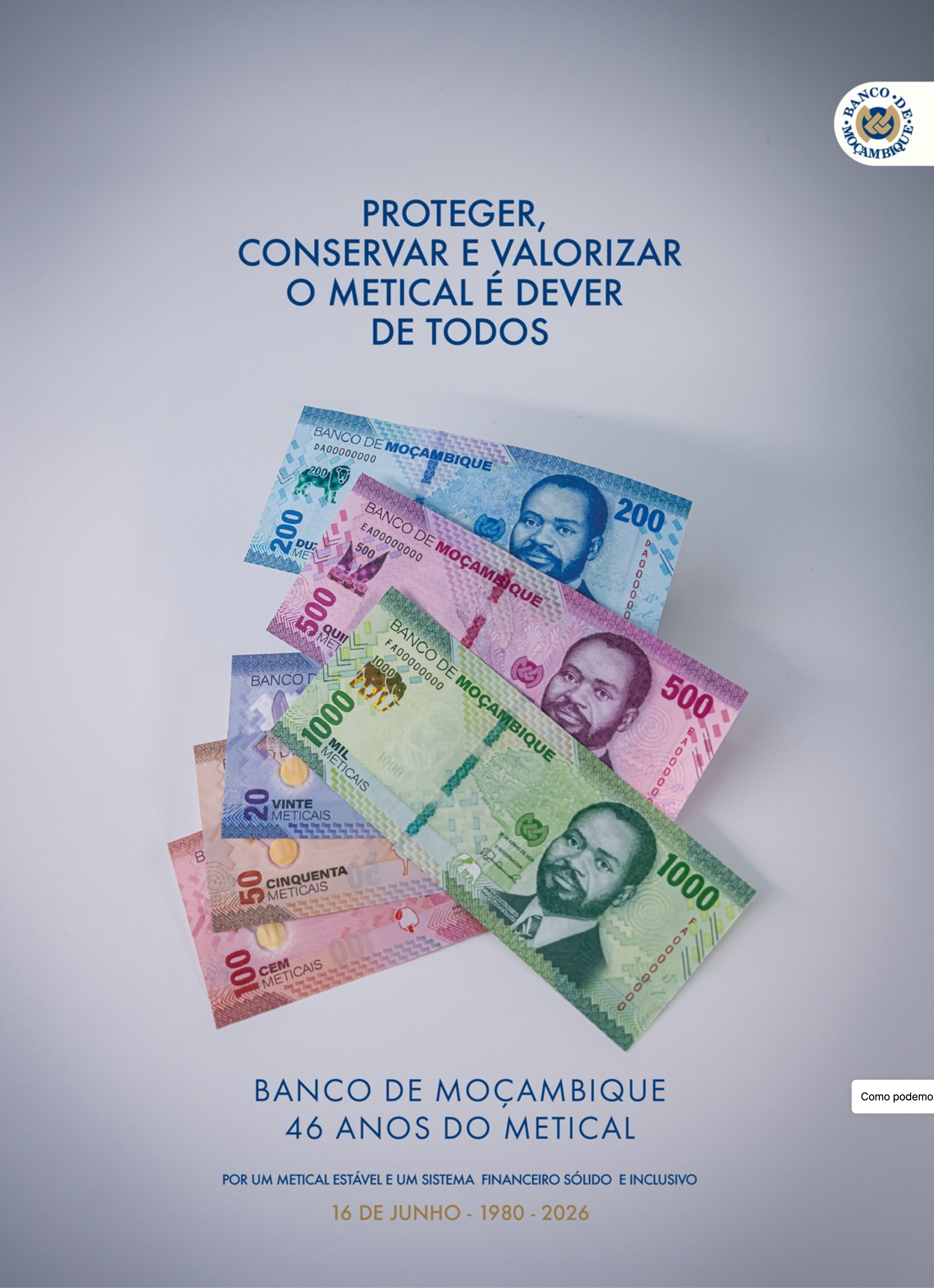 Mozambique P155 POLYMER 20 Meticais 2024 UNC—Duck Feather Gold & Nurse-Guerrilla